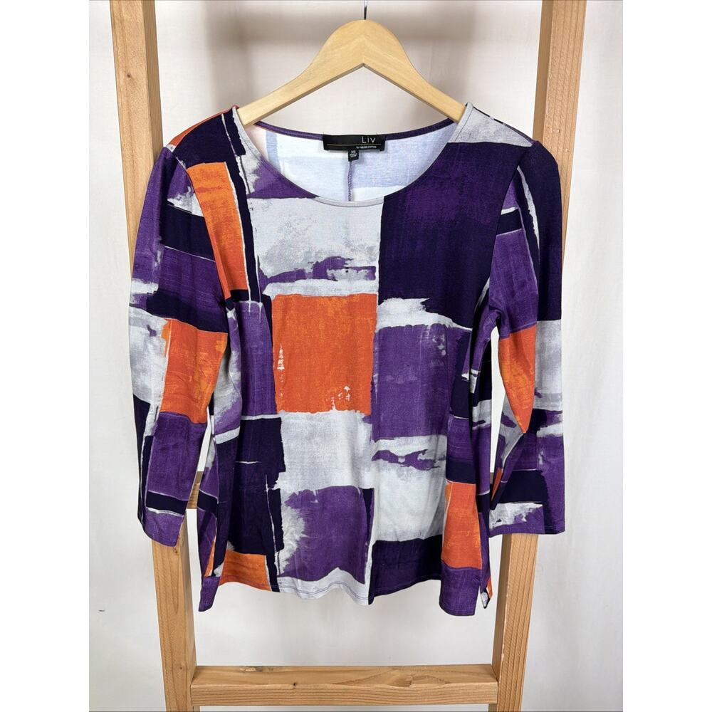 NWT Liv by Habitat Clothes 3/4 Sleeve Round Neck Abstract Top #1164 Size SM